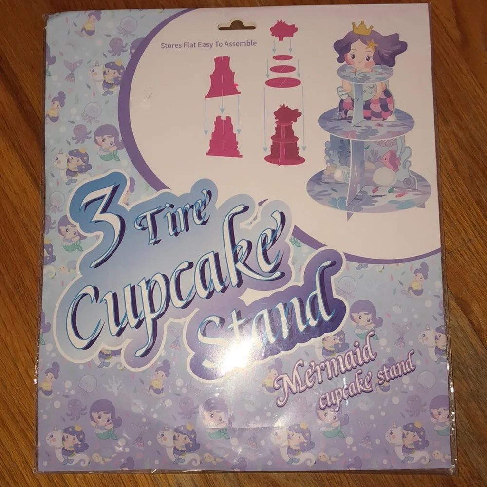 3 Tier Mermaid Cupcake‎ Birthday Stand Purple Blue Multi Colored